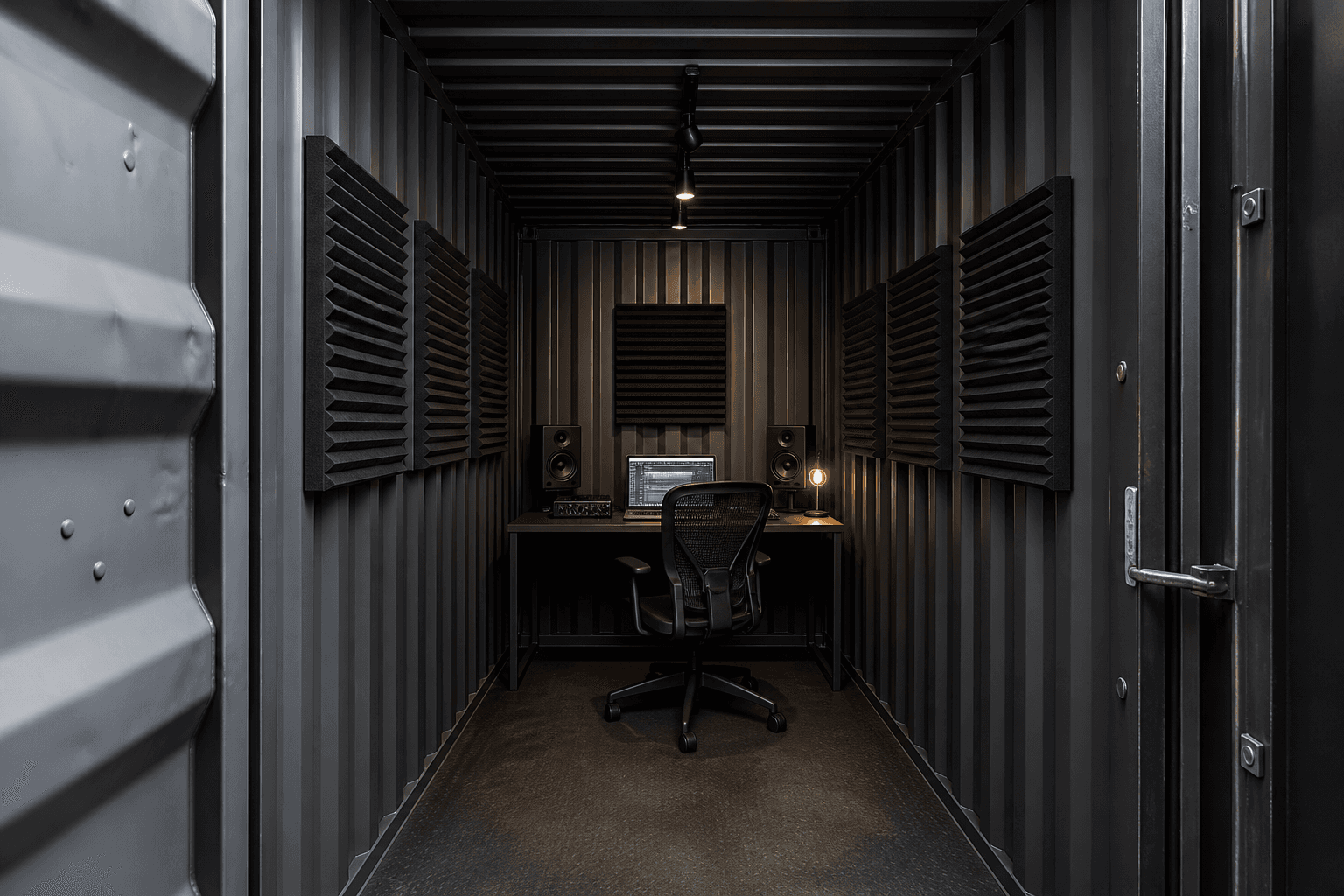 Plug-and-play booth inside a shipping-container studio